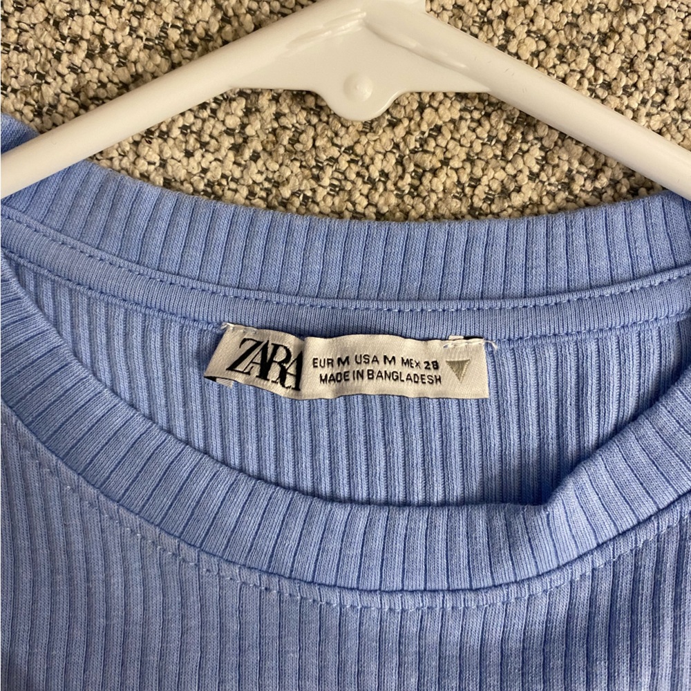 Blue Ribbed Cropped Baby Tee - Picture 3 of 3